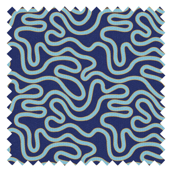 Ickle Squiggle Fabric in Dark Blue, Turquoise and Yellow