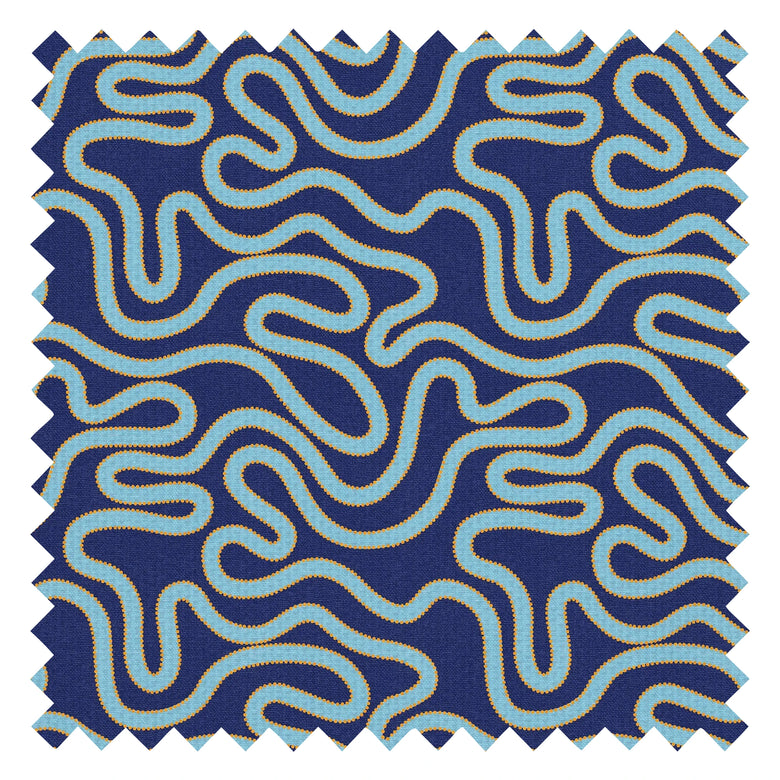 Ickle Squiggle Fabric in Dark Blue, Turquoise and Yellow