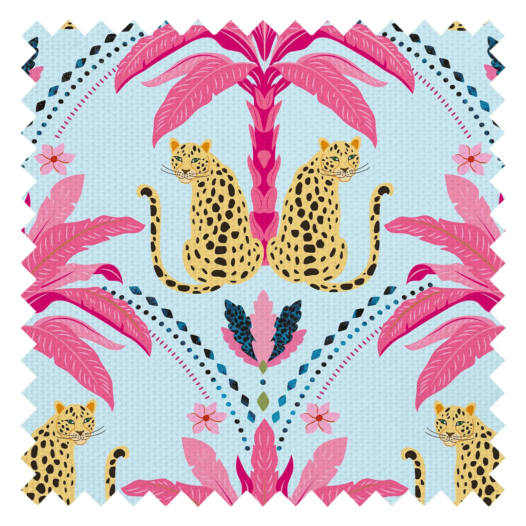 Belize Leopard Fabric in Hot Pink on Blueberry