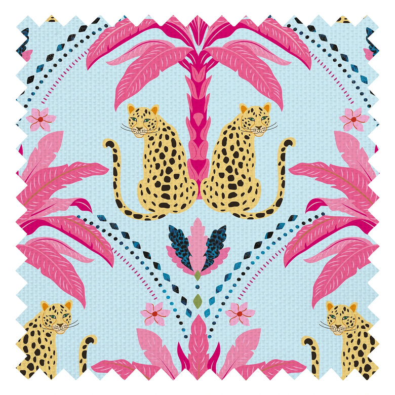 Belize Leopard Fabric in Hot Pink on Blueberry