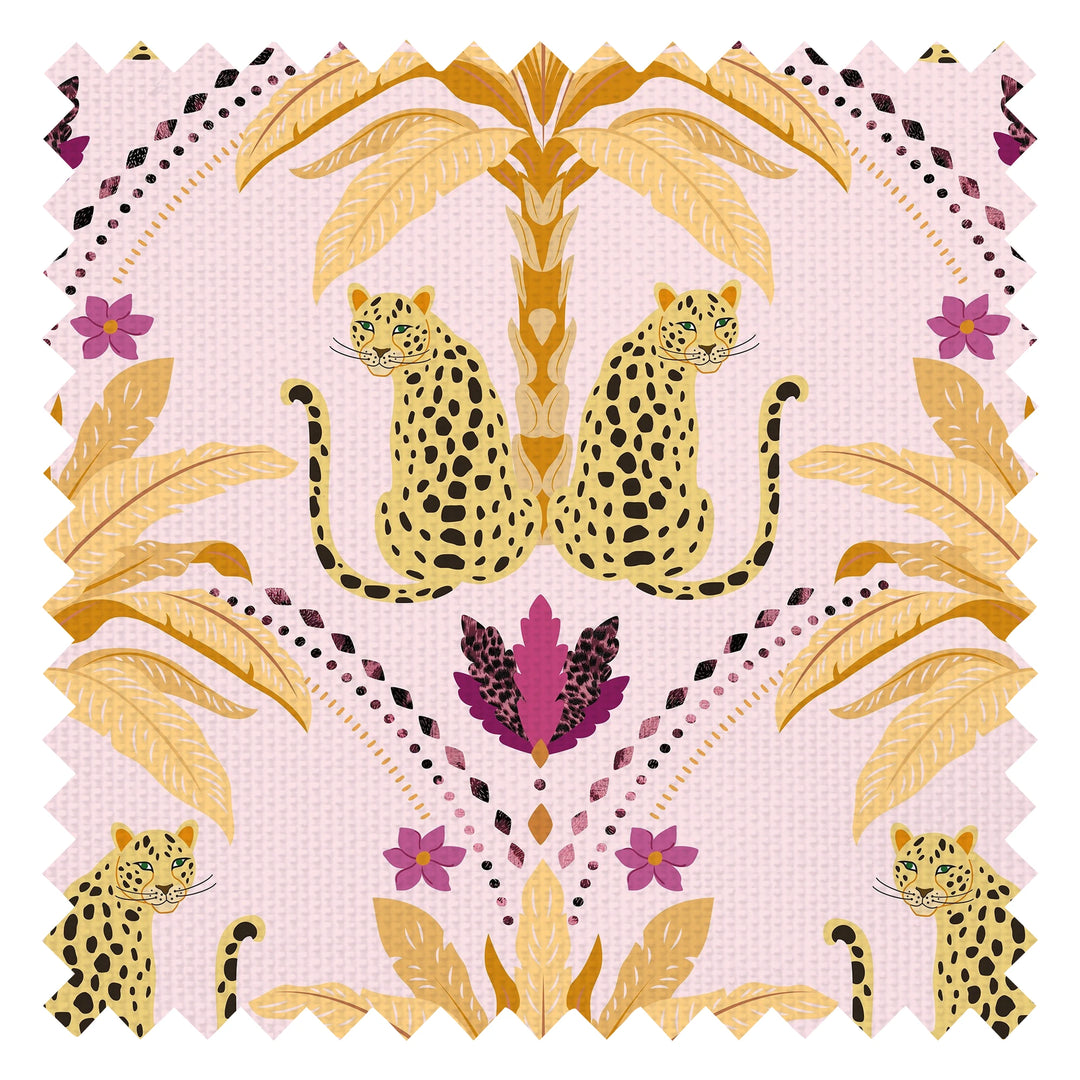 Belize Leopard Fabric in Lustrous Gold on Blush