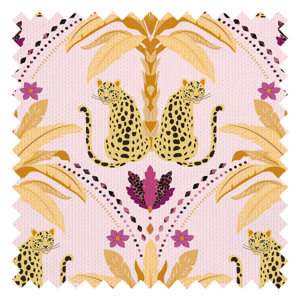 Belize Leopard Fabric in Lustrous Gold on Blush