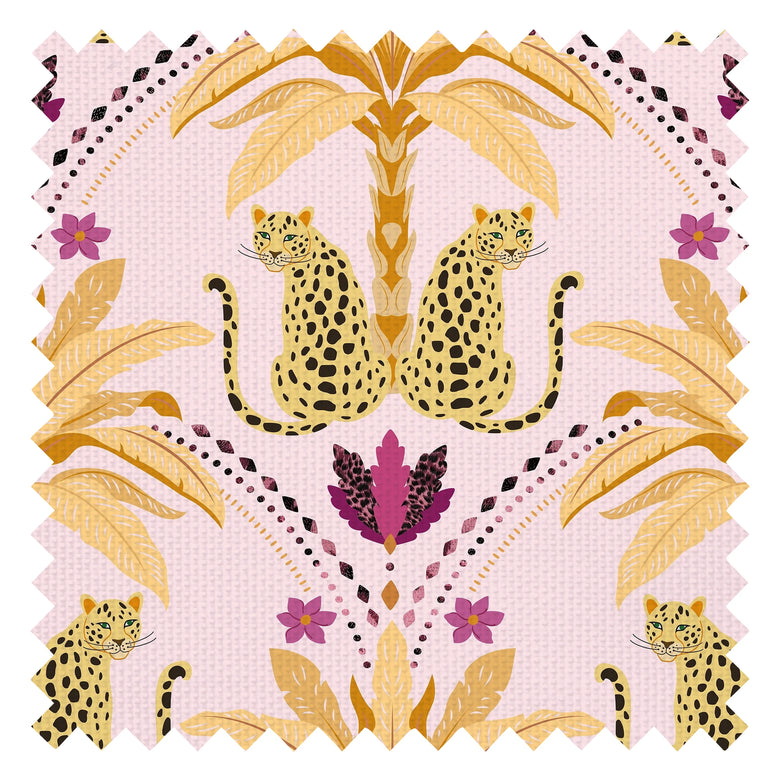 Belize Leopard Fabric in Lustrous Gold on Blush