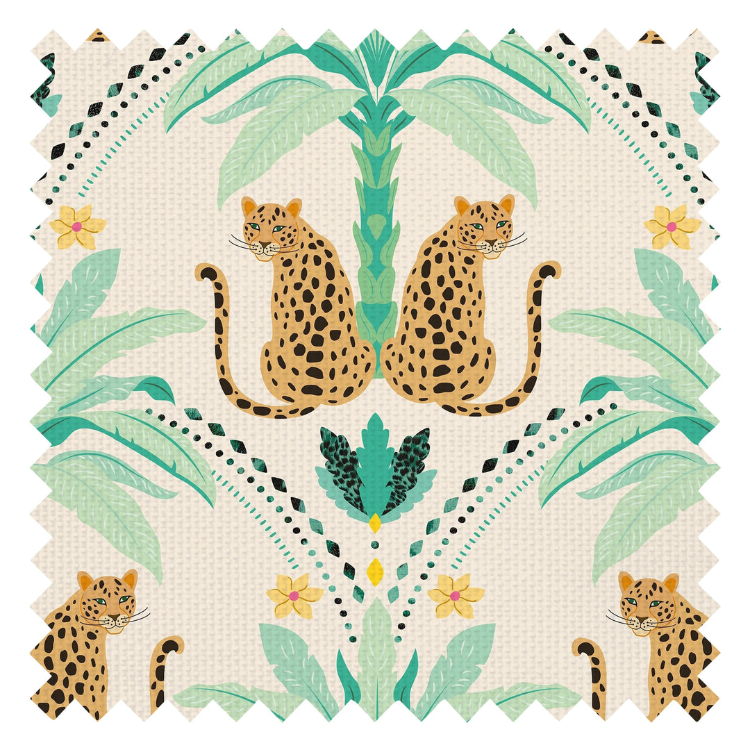 Belize Leopard Fabric in Soft Teal on the Cat That Licked the Cream