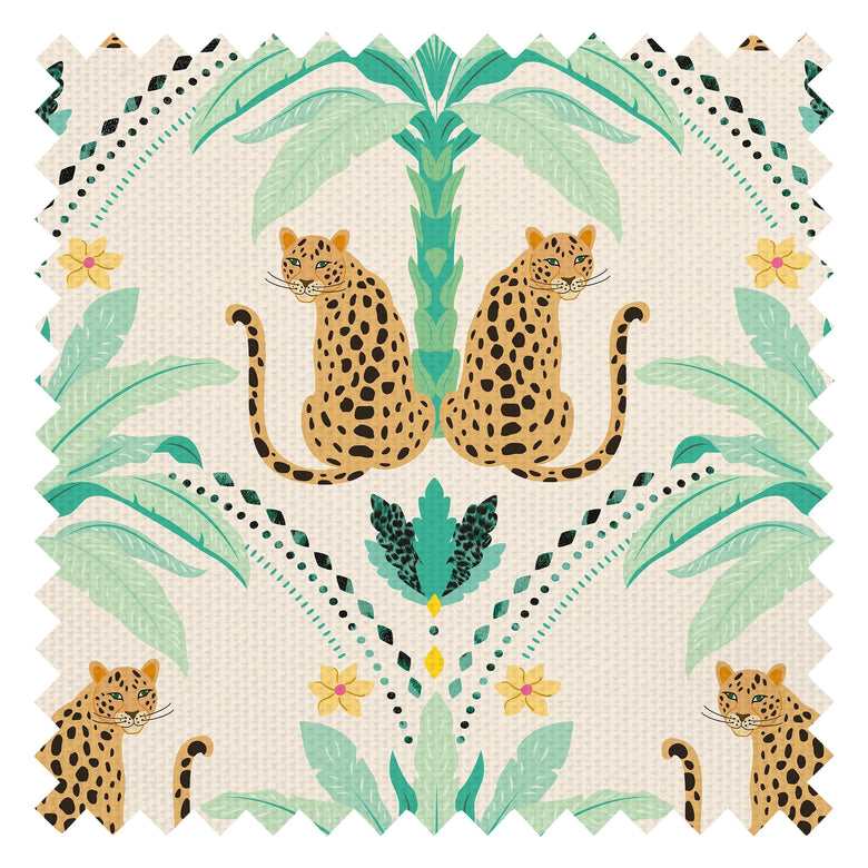 Belize Leopard Fabric in Soft Teal on the Cat That Licked the Cream
