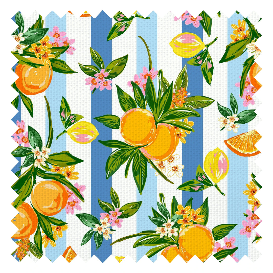 The Bells of St Clements Stripe Fabric in Blue Stripes on White