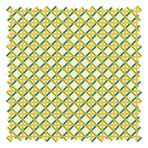 Criss Crossed Fabric in Greens, Yellow and Melba Cream
