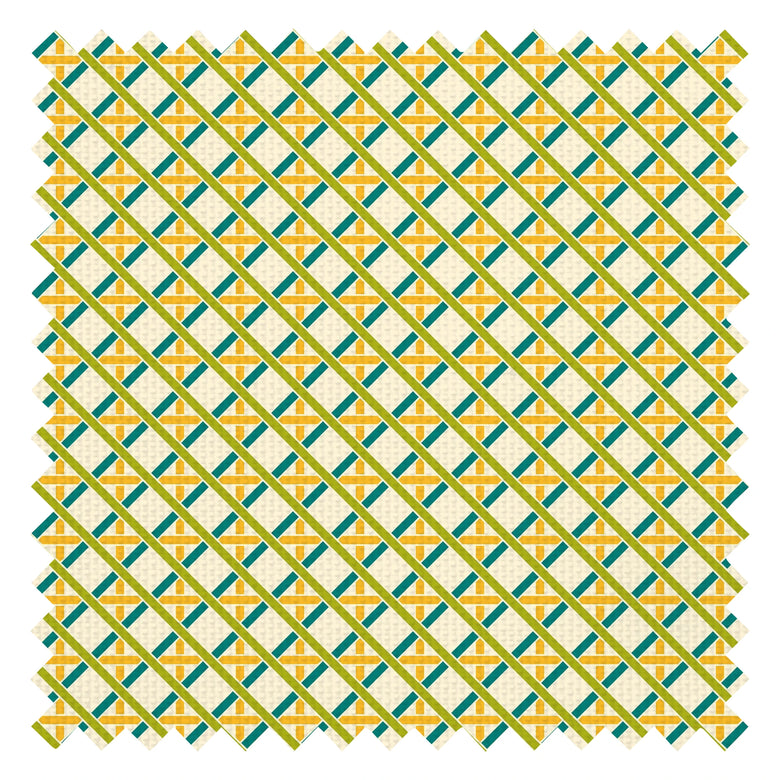 Criss Crossed Fabric in Greens, Yellow and Melba Cream