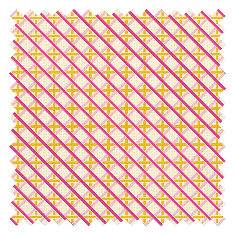 Criss Crossed Fabric in Pinks, Yellow and Melba Cream