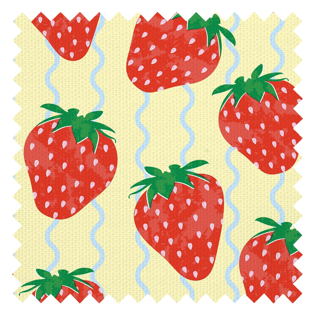 Wiggle with a Chance of Strawberry Fabric in Lemon and Mint