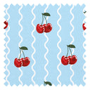 Cherry Delicious Fabric in Sky Blue and White