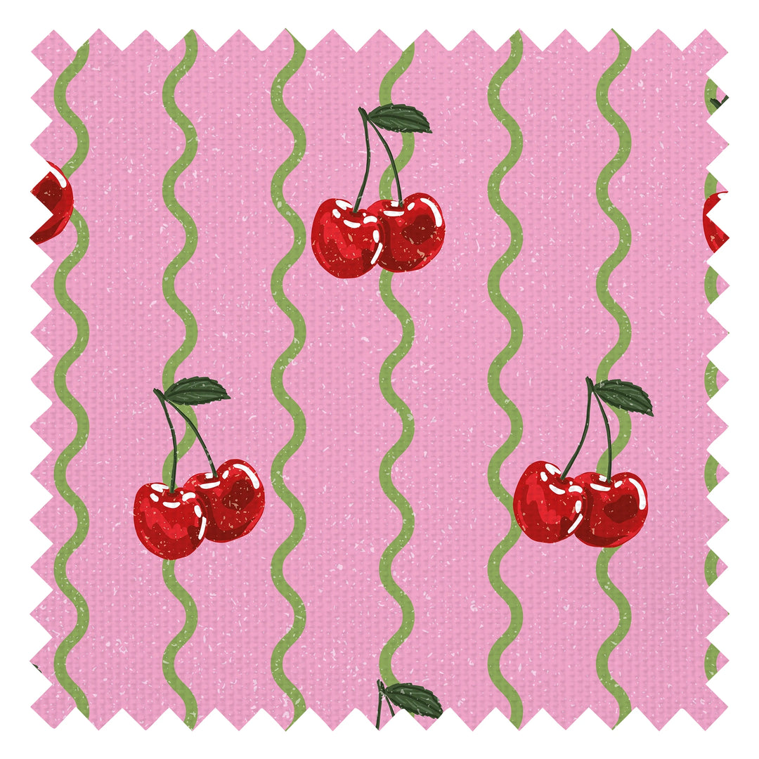 Cherry Delicious Fabric in Pink and Apple Green