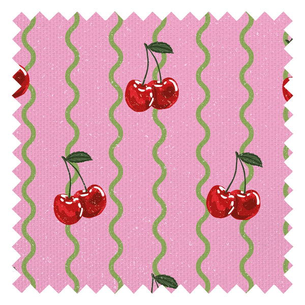 Cherry Delicious Fabric in Pink and Apple Green