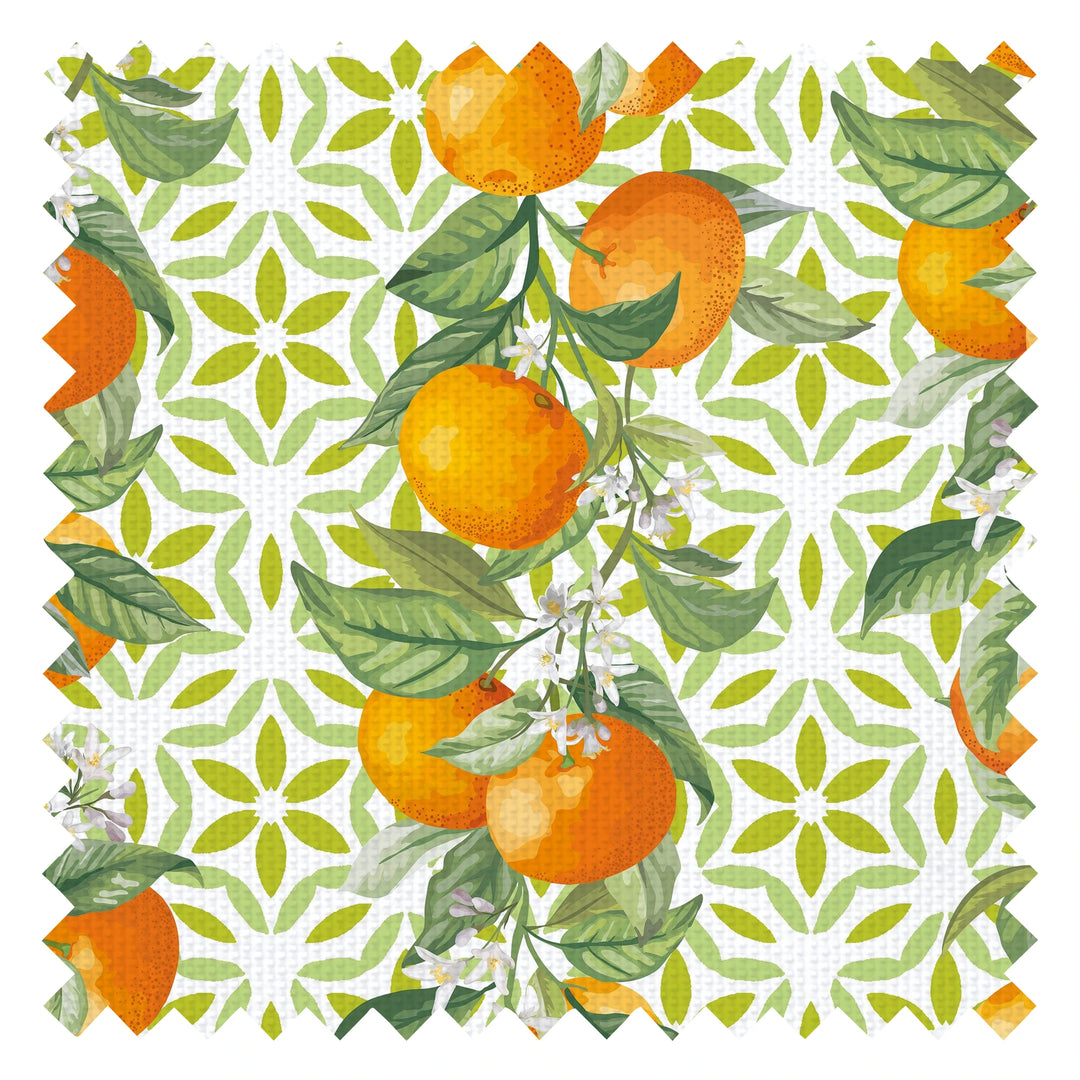 Sunshine Oranges Fabric in Sicily Orange on Greens