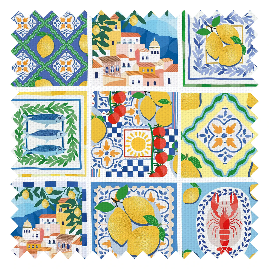 From Amalfi with Love Fabric in Mediterranean Blue and Sorrento Lemon