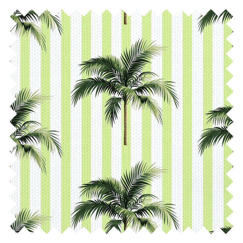 Palm Stripe Fabric in Lime Green and White