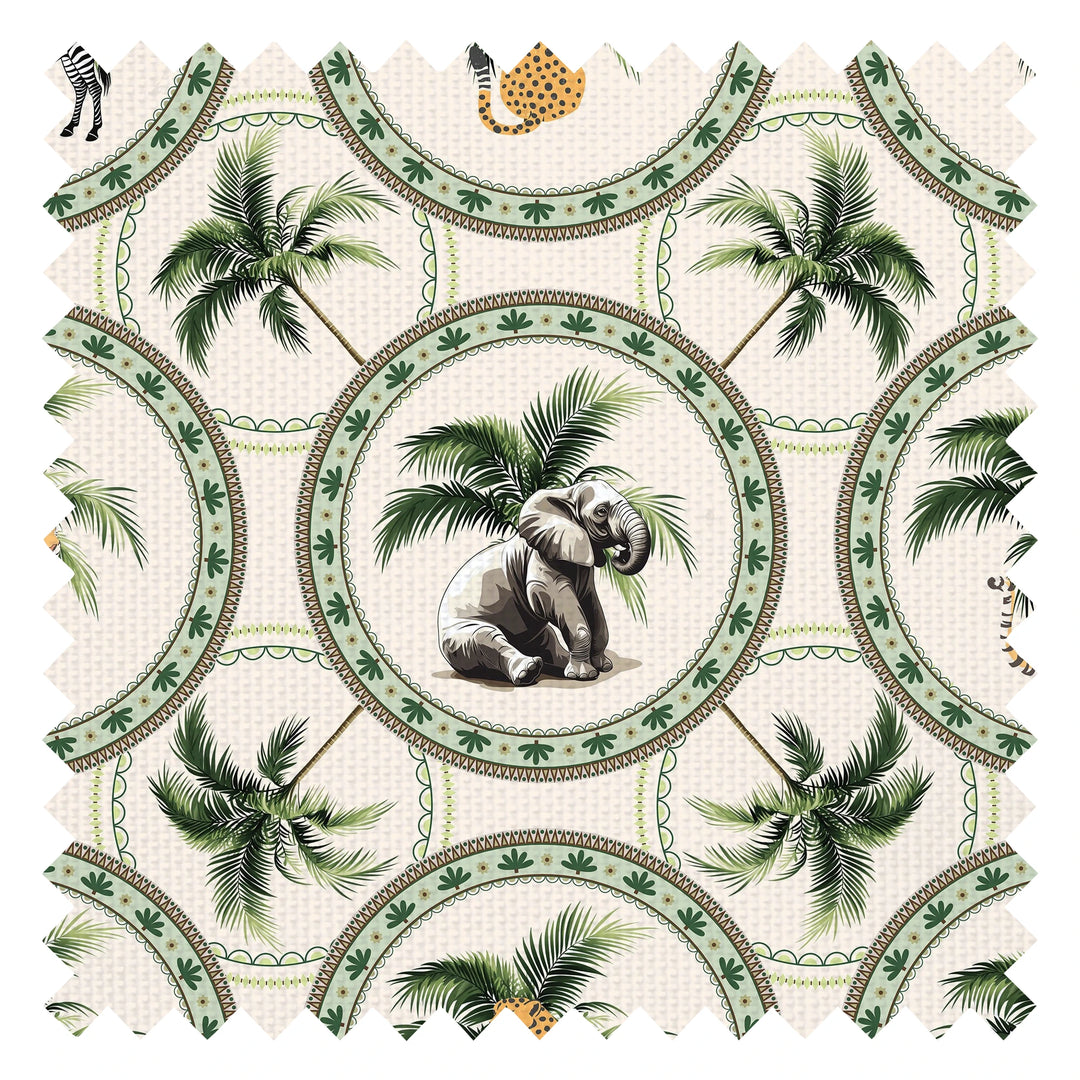 Law of the Jungle Fabric in Greens on Cream