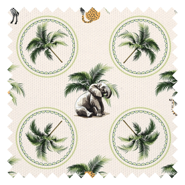 Elephant in the Room Fabric in Greens on Cream