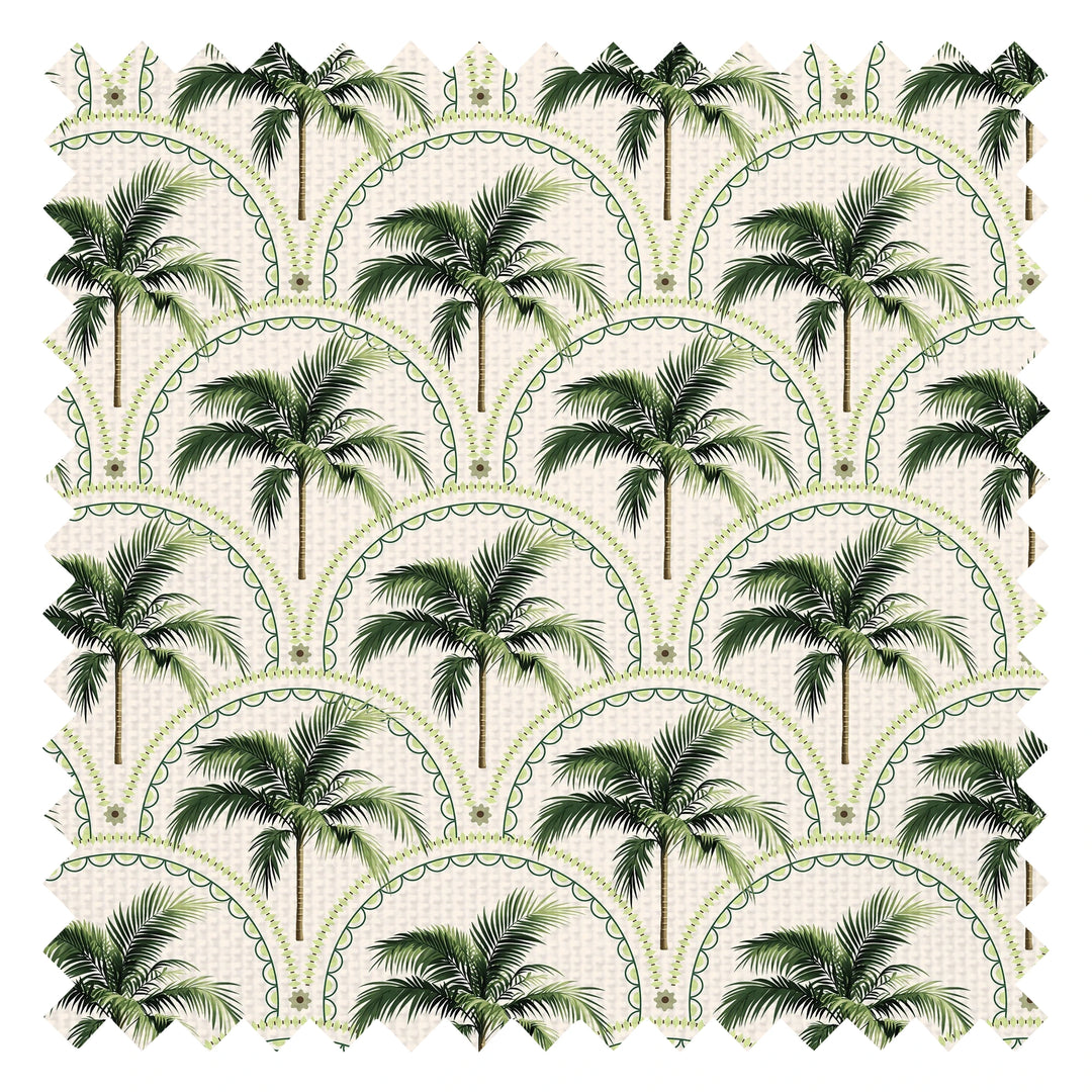 Arch of Palms Fabric in Greens on Cream