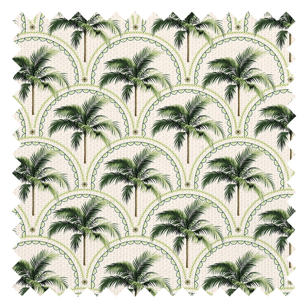 Arch of Palms Fabric in Greens on Cream