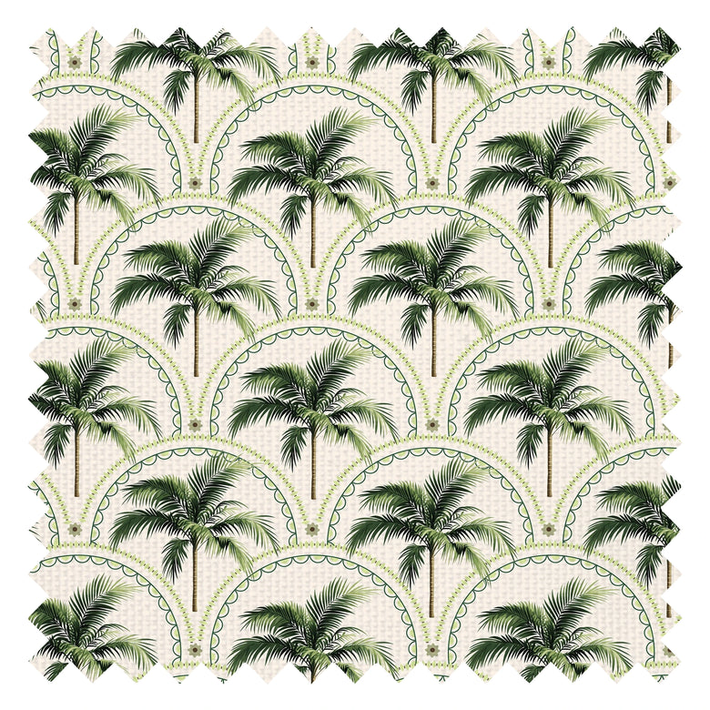 Arch of Palms Fabric in Greens on Cream