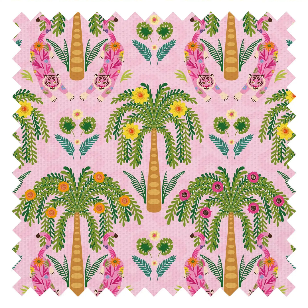 Crouching Tiger Fabric Olive Greens and Brights on Pink