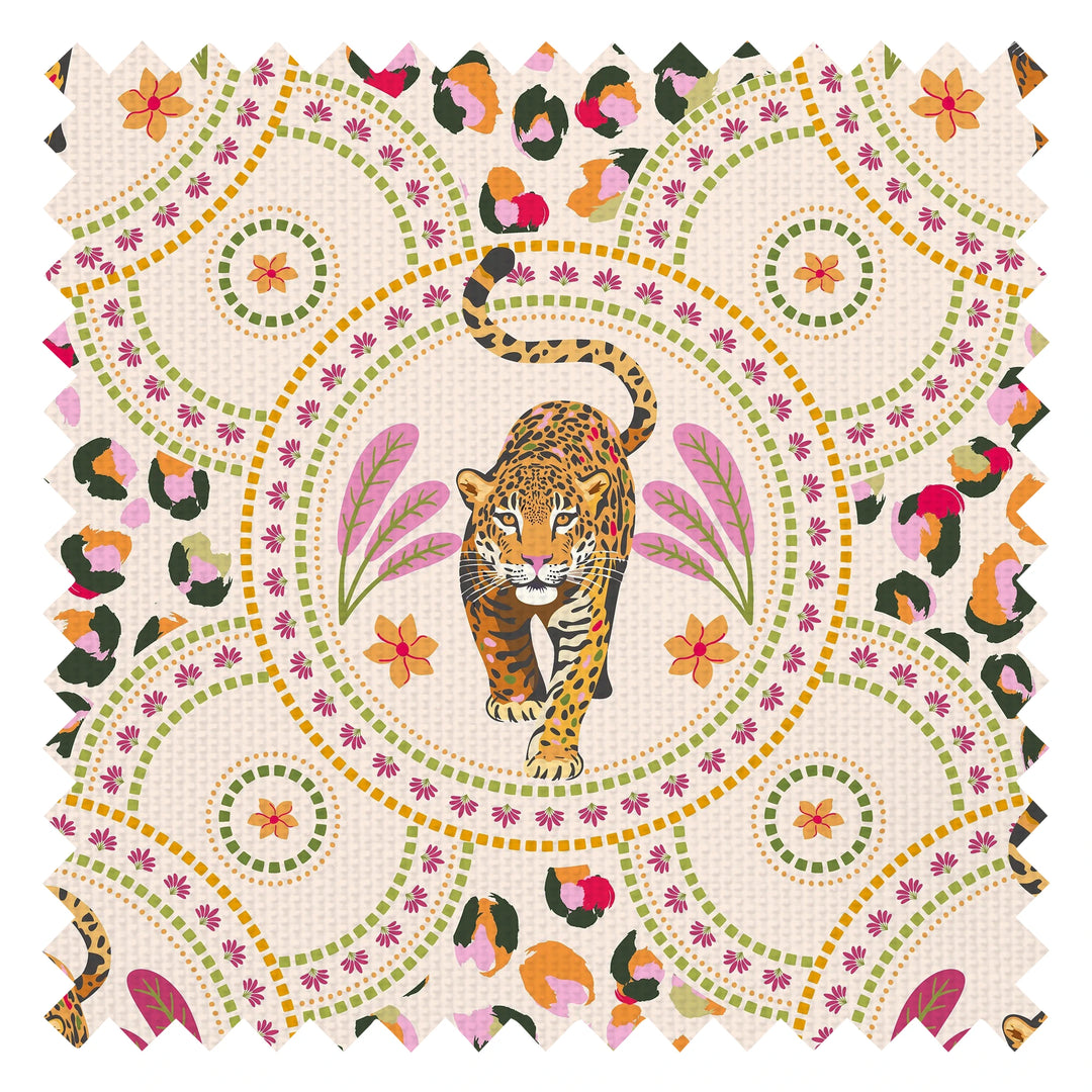 Silent Hunter Fabric in Pink and Orange on Cream