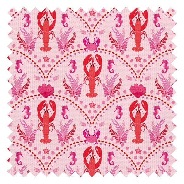 She's our Lobster Fabric in Red and Hot Pink on Pink