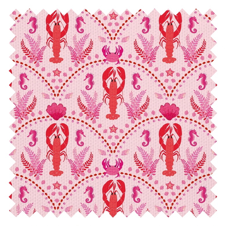 She's our Lobster Fabric in Red and Hot Pink on Pink