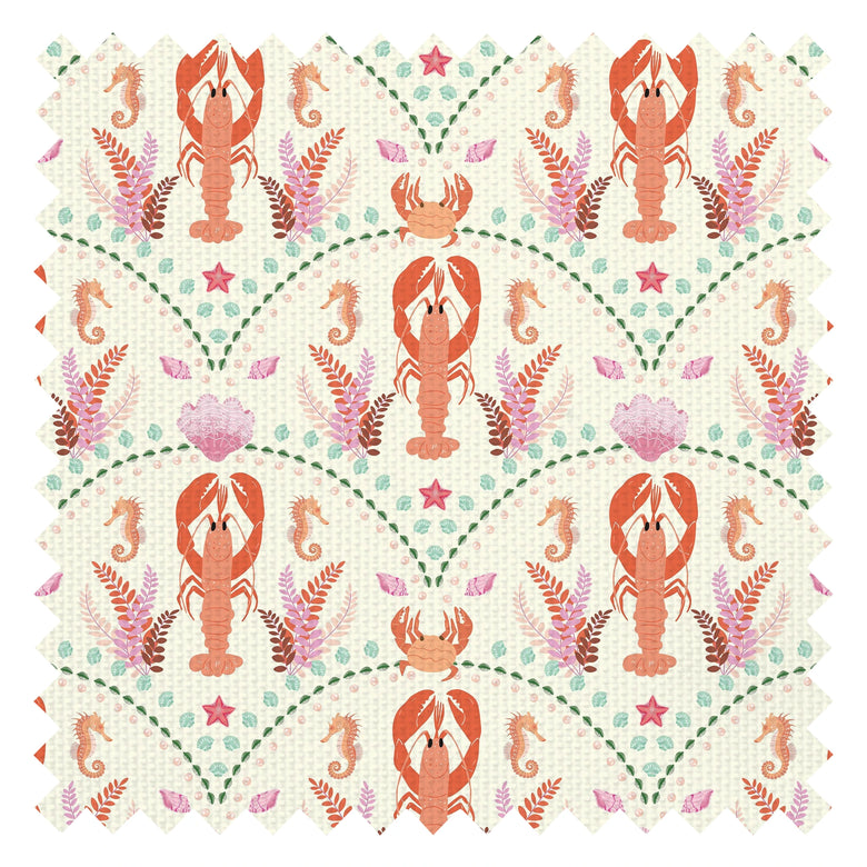 She's our Lobster Fabric in Terracotta and Greens on Cream