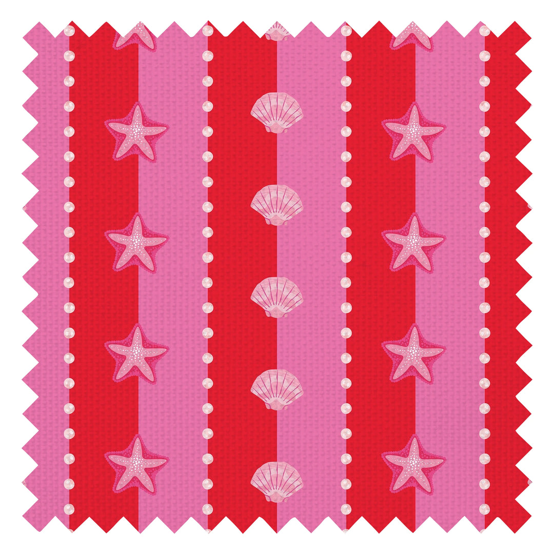 Seashell Stripe Fabric in Red and Hot Pink