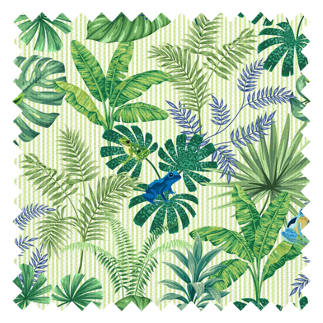 Hopping Mad Fabric in Jungle Greens and Cobalt Blues