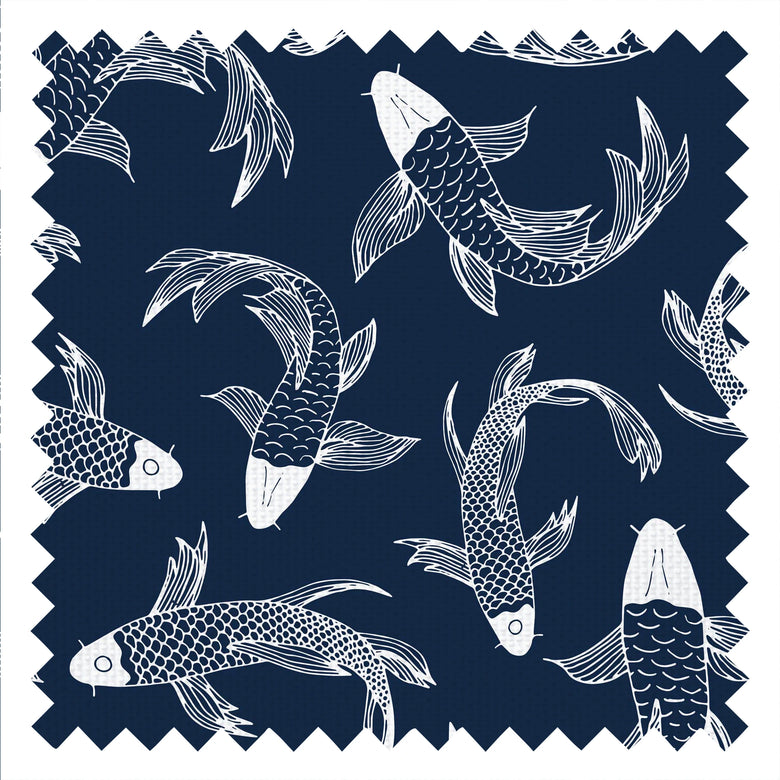 Carpe Diem Fabric in Indigo Blue and White