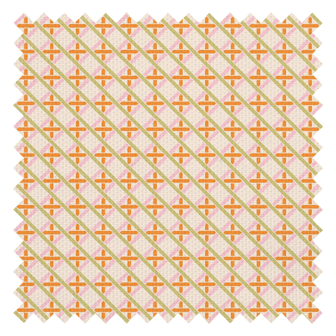 Criss Crossed Fabric in Pink, Orange and Green on Cream