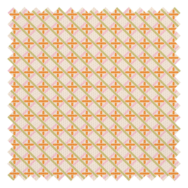 Criss Crossed Fabric in Pink, Orange and Green on Cream