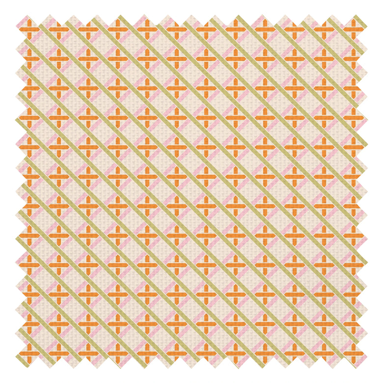 Criss Crossed Fabric in Pink, Orange and Green on Cream