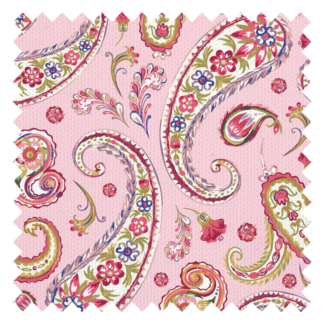 Paisley Passion Fabric in Reds and Soft Green on Pink