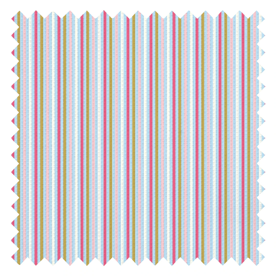 Fruit Salad Pinstripe Fabric in Multicoloured on Sky Blue
