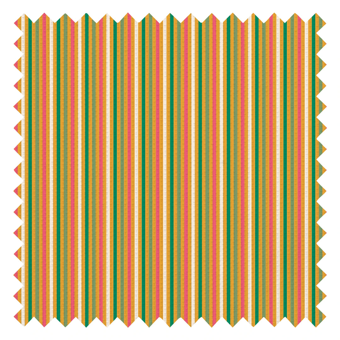 Fruit Salad Pinstripe Fabric in Multicoloured on Mustard