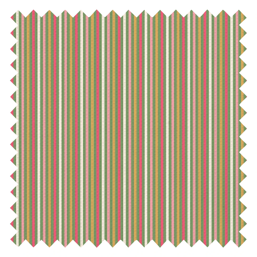 Fruit Salad Pinstripe Fabric in Multicoloured on Green