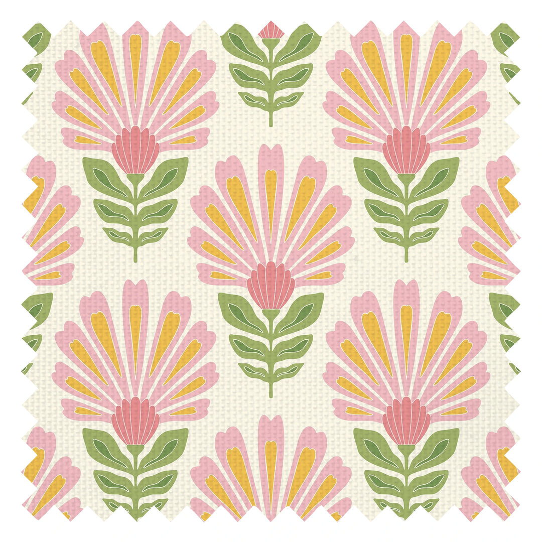 Cut from the same Wood Fabric in Pink and Yellow on Double Cream