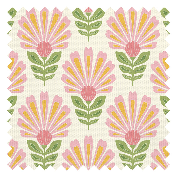 Cut from the same Wood Fabric in Pink and Yellow on Double Cream
