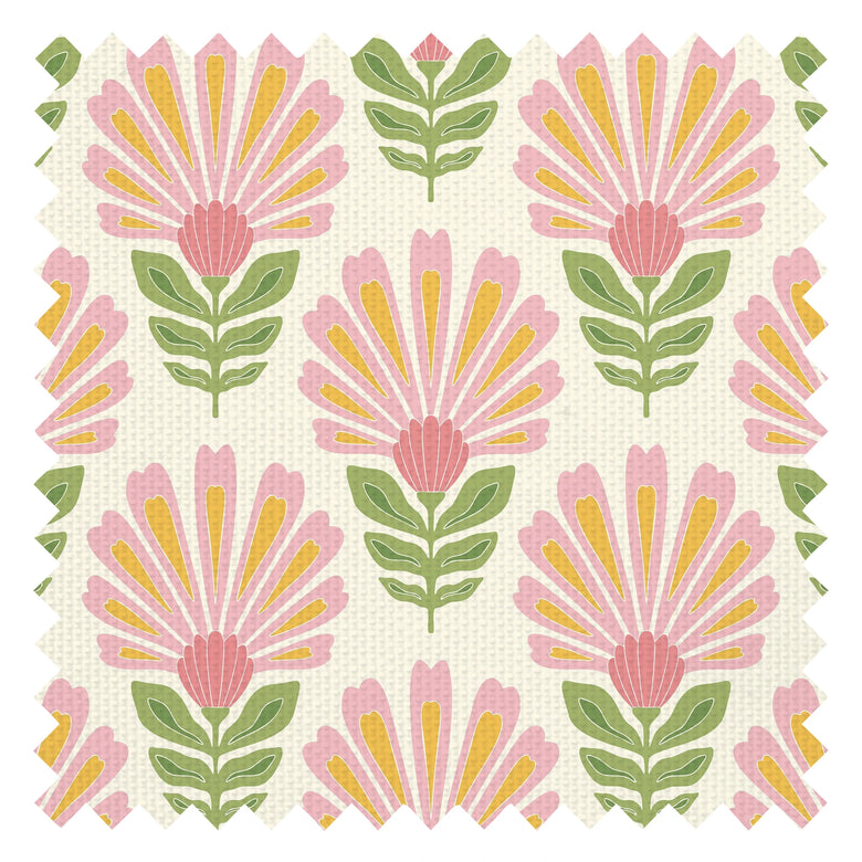 Cut from the same Wood Fabric in Pink and Yellow on Double Cream