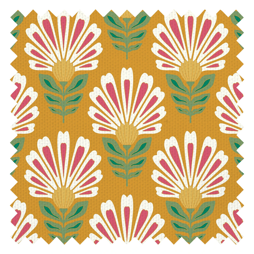 Cut from the same Wood Fabric in White and Rich Red on Mustard