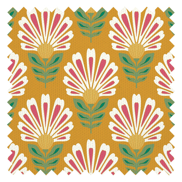 Cut from the same Wood Fabric in White and Rich Red on Mustard