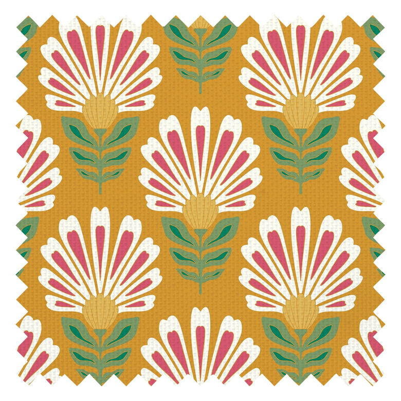 Cut from the same Wood Fabric in White and Rich Red on Mustard