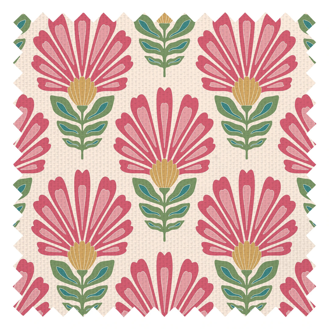 Cut from the same Wood Fabric in Rich Red and Pink on Double Cream