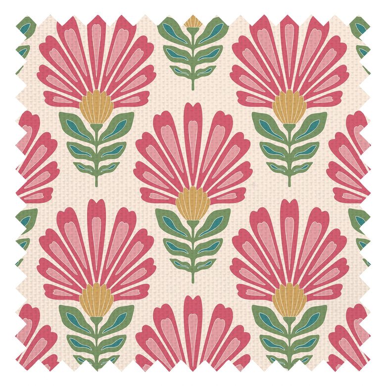 Cut from the same Wood Fabric in Rich Red and Pink on Double Cream