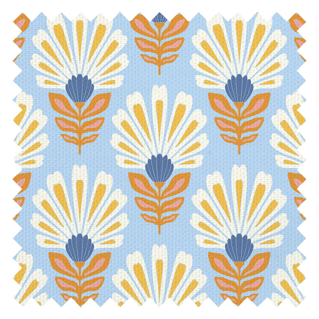 Cut from the same Wood Fabric in White and Yellow on Sky Blue