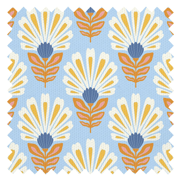 Cut from the same Wood Fabric in White and Yellow on Sky Blue